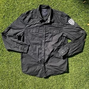 Guess Jeans Army Style Fatigue Shirt Mens Large Embroidered Detail
